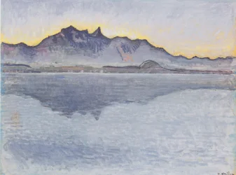 Thun -søen med Stockhorn -kæden om aftenen